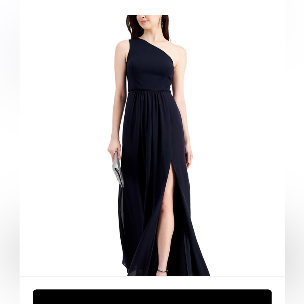 Adrianna Papell Navy Blue One Shoulder Gown Size 16 P2P 20.5